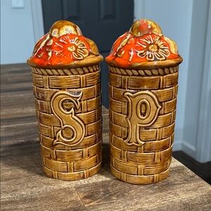 Vintage Ceramic Salt & Pepper Shakers in Brown and Orange